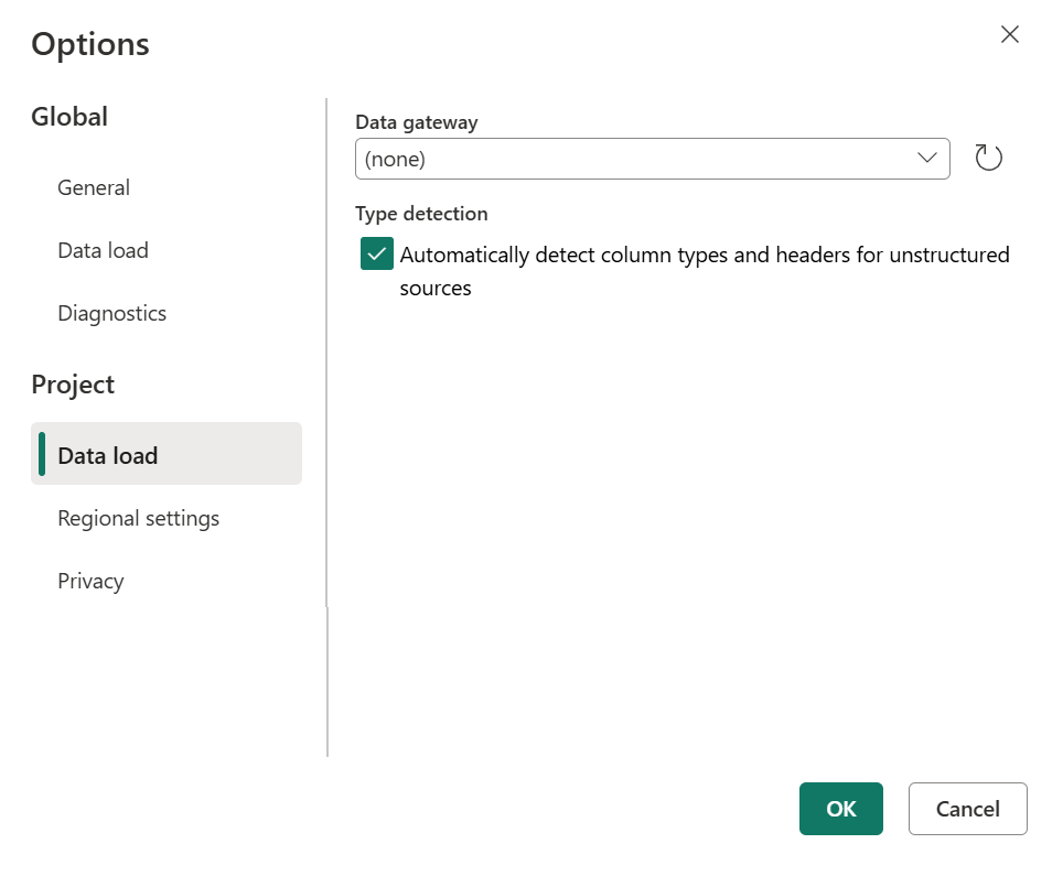 Détecter automatiquement l’option de type de données dans les options de projet.