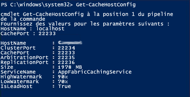 Commande Get-CacheHostConfig