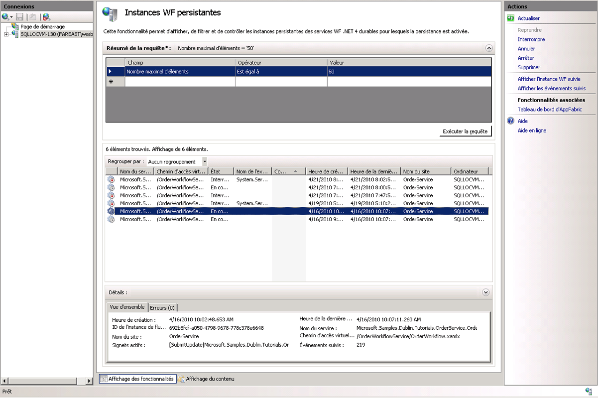 Page Instances WF persistantes