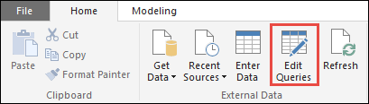 Capture d’écran du ruban Accueil, avec l’option Modifier les requêtes mise en évidence.