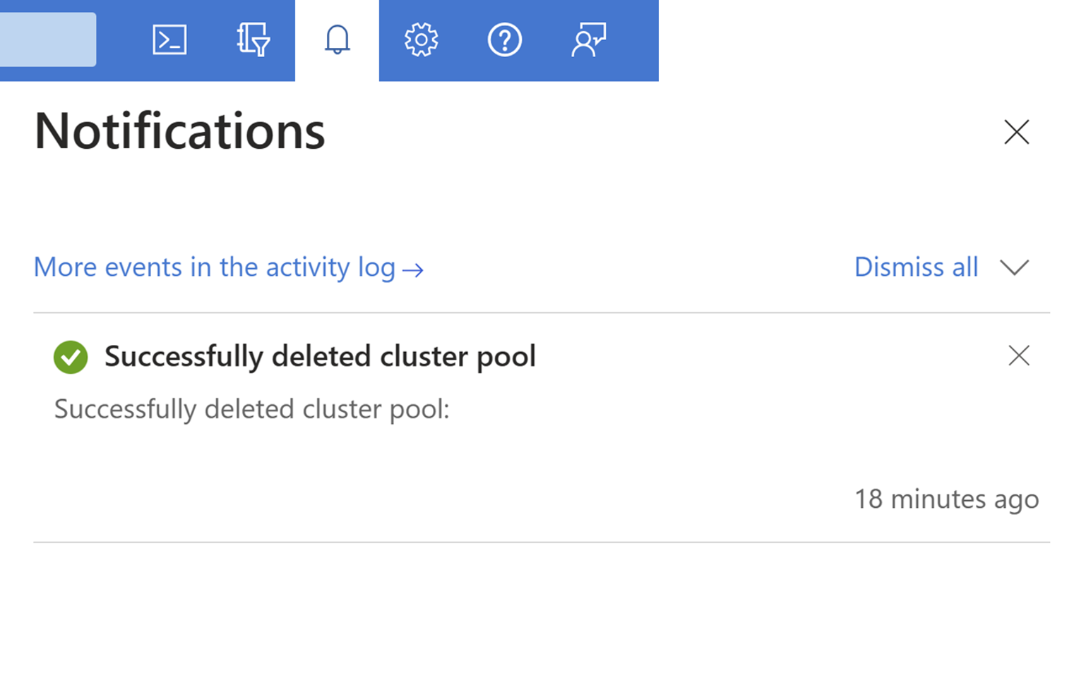 Capture d’écran montrant une alerte de notification d’une suppression de pool de clusters réussie.