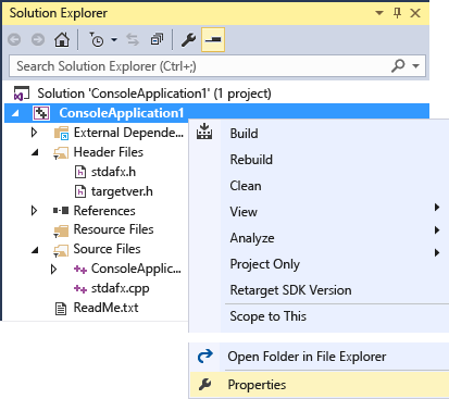 Project context menu