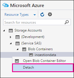 Cliquez avec le bouton droit sur Ingestion et sélectionnez Détacher pour vous déconnecter de votre zone de stockage Azure.