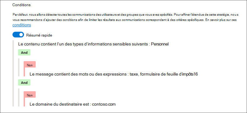 Exemple 6 du générateur de conditions de conformité des communications.