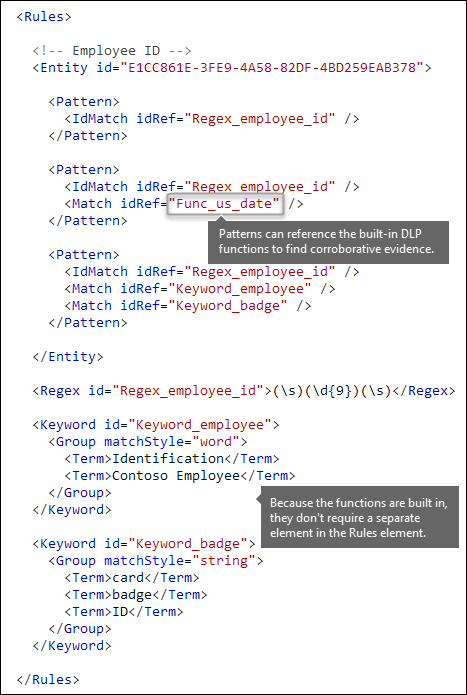 Balisage XML montrant l’élément Match référençant la fonction intégrée.