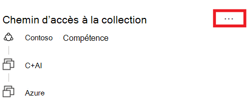 Capture d’écran de la fenêtre de ressources du portail de gouvernance Microsoft Purview avec le chemin d’accès de la collection mis en surbrillance et le bouton de sélection en regard du chemin d’accès de la collection.