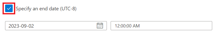 Capture d’écran de l’option Modifier l’actualisation de la page spécifier une date de fin, avec l’option sélectionnée et la date sélectionnée.