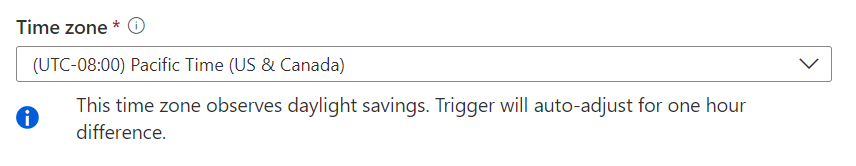 Capture d’écran des options Modifier le fuseau horaire de la page d’actualisation, montrant l’heure définie sur Pacific Standard.