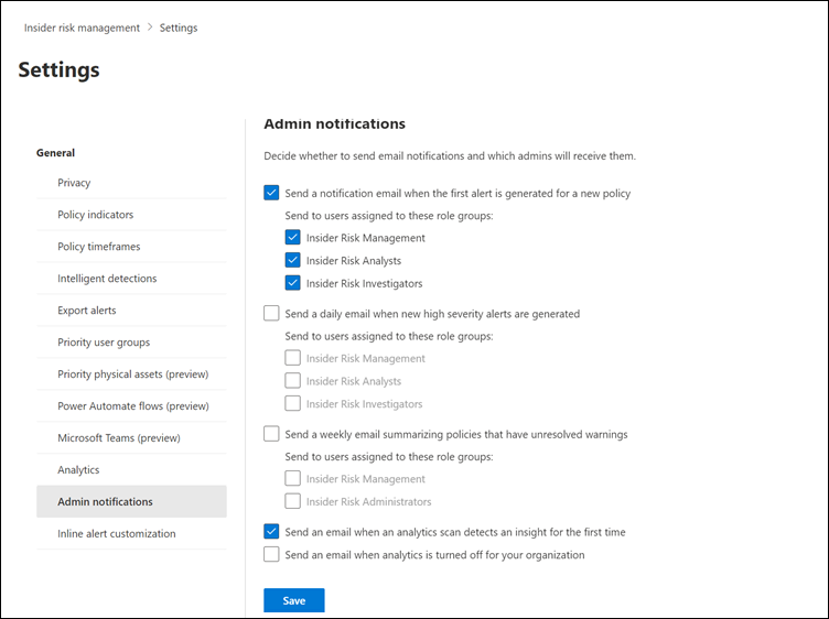 Notifications d’administrateur de priorité de gestion des risques internes.