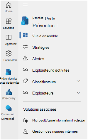 Navigation gauche du portail Microsoft Purview.