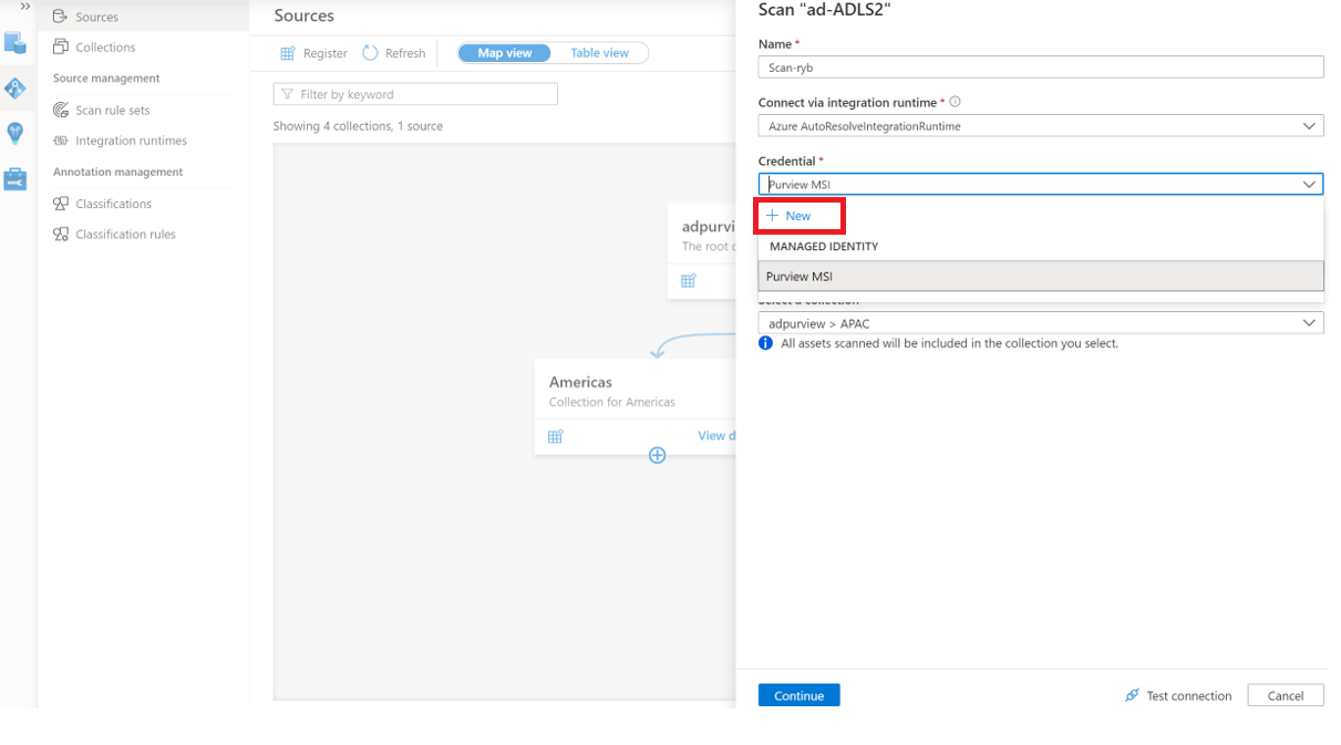 Capture d’écran montrant l’option d’identité managée pour exécuter l’analyse