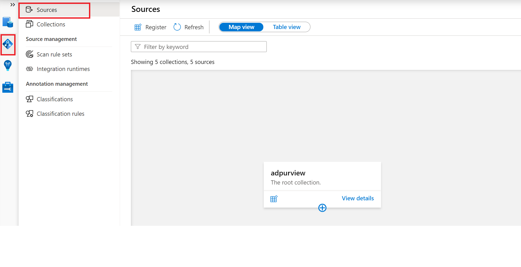 Capture d’écran qui accède au lien Sources dans data map