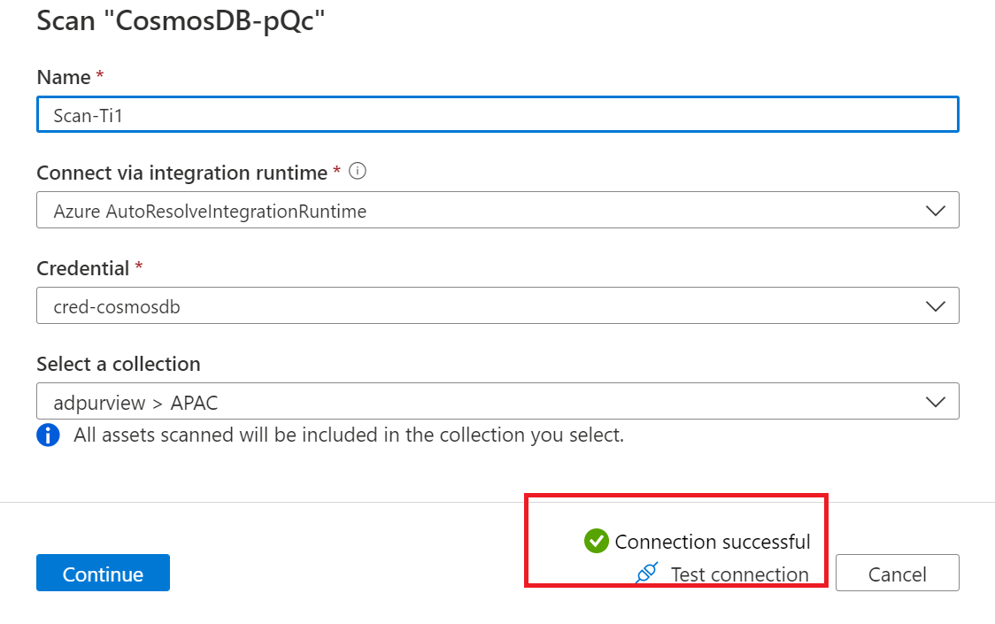 Capture d’écran montrant la réussite du test de connexion