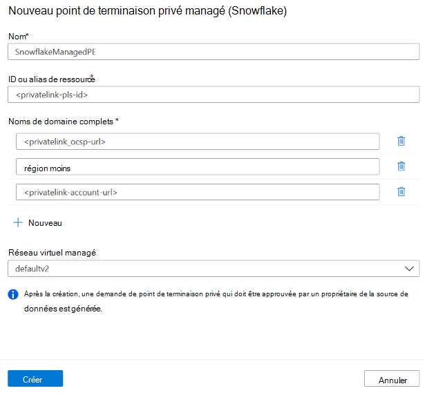 Configurer un point de terminaison privé managé pour Snowflake