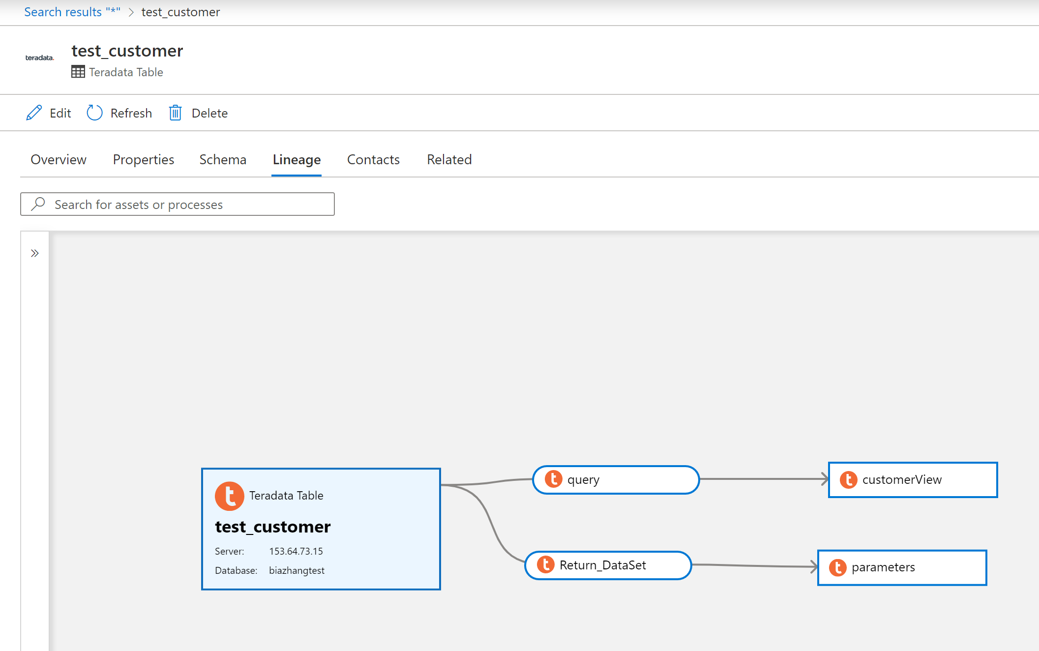 Vue de traçabilité Teradata