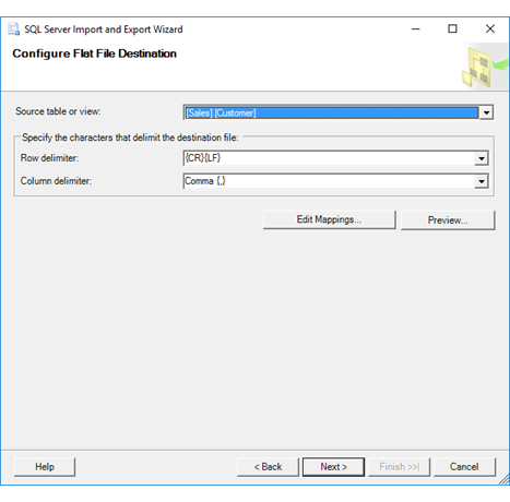 Page Configurer la destination du fichier plat de l’Assistant Importation et Exportation