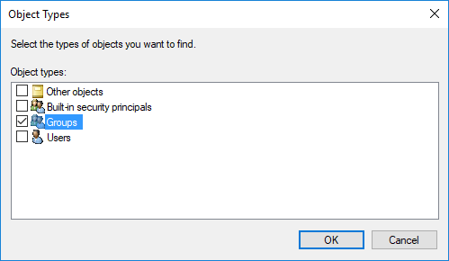 Sélectionnez Groupes dans la boîte de dialogue Types d’objets
