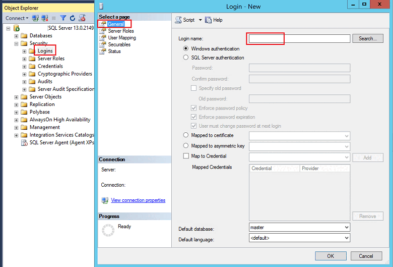 Capture d’écran de la boîte de dialogue Nouvelle connexion avec mise en évidence de la zone de texte Nom de connexion.