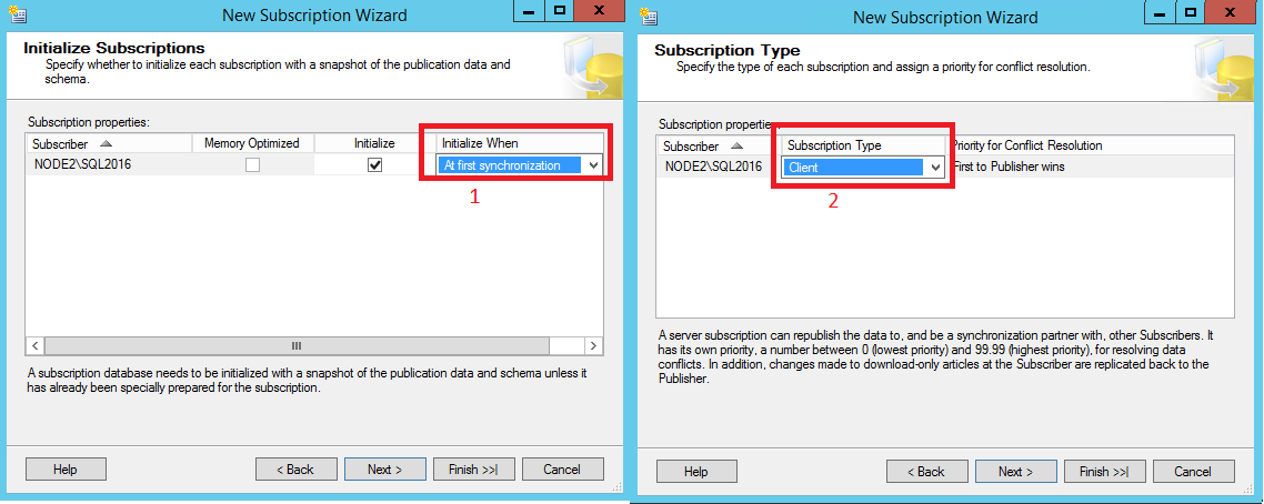 Sélections pour l’initialisation des abonnements lors de la première synchronisation