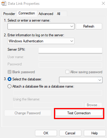 Capture d’écran de l’écran de connexion U D L et test de connexion.