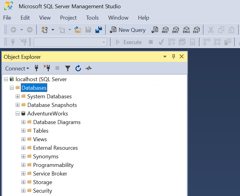 Capture d’écran de SQL Server Management Studio.