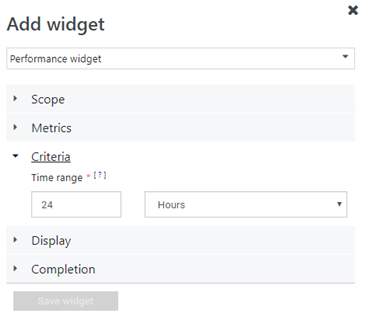 Capture d’écran montrant définir des critères pour le widget d’alerte.