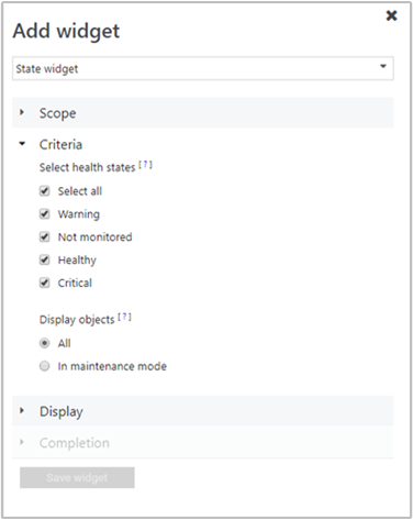 Capture d’écran montrant définir des critères pour le widget d’alerte.