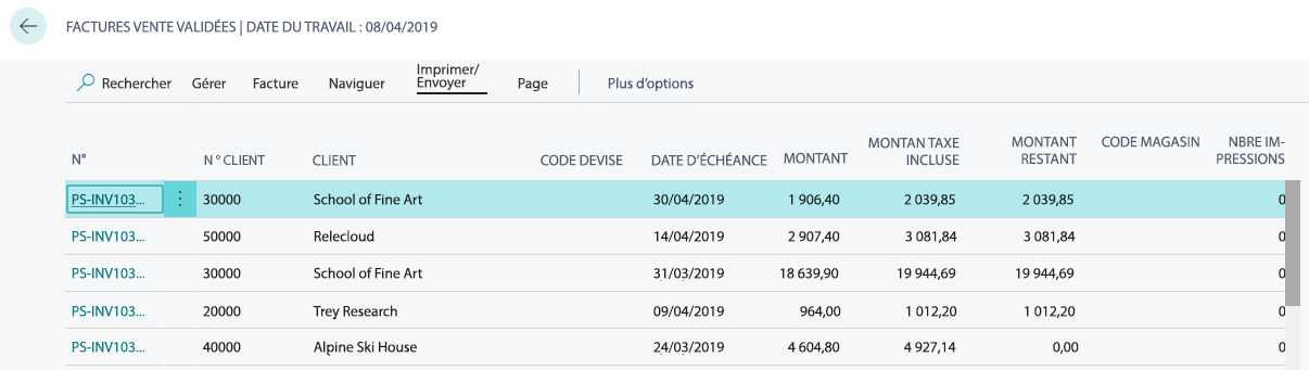 Capture d’écran montrant comment utiliser l’action Imprimer/Envoyer pour envoyer des documents aux clients.