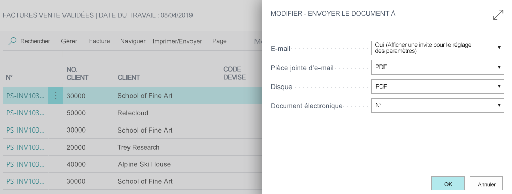 Capture d’écran montrant comment modifier les informations sur la page Envoyer le document à.