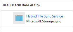 Capture d’écran montrant le principal du service de synchronisation de fichiers hybrides dans l’onglet contrôle d’accès du compte de stockage.