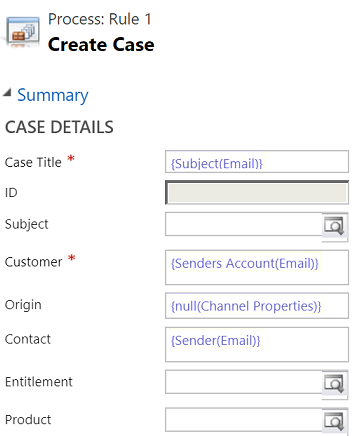 Capture d’écran montrant les valeurs définies pour les champs Client et Contact.