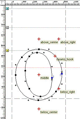 Glyph outline with multiple attachment points