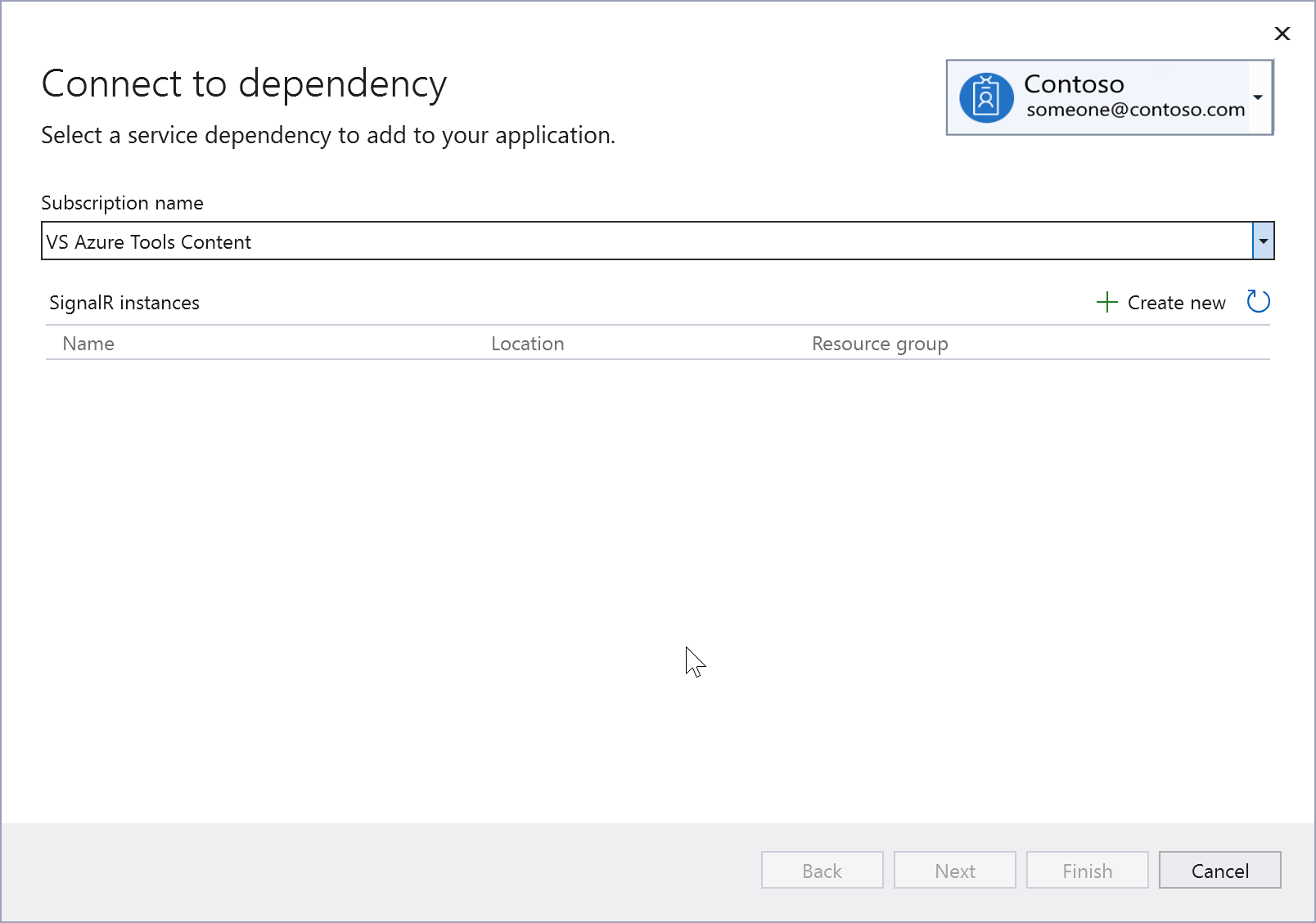 Capture d’écran montrant Se connecter à la dépendance pour Azure SignalR.