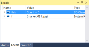 Fenêtre Variables locales