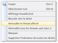 Menu de thread de raccourci dans la fenêtre Tâches