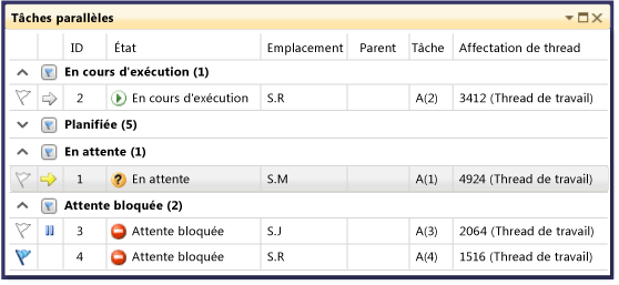 Mode groupé dans la fenêtre Tâches