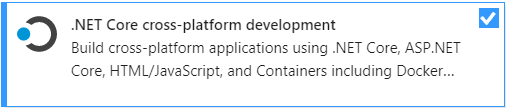 Capture d’écran montrant la charge de travail de développement multiplateforme .NET Core dans Visual Studio Installer.