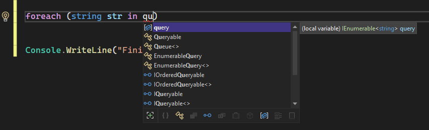 Capture d’écran d’une fenêtre contextuelle de saisie semi-automatique IntelliSense dans Visual Studio 2022.