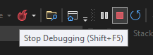 Capture d’écran montrant la barre d’outils Débogage dans laquelle vous pouvez arrêter l’application.