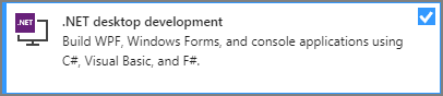 Capture d’écran montrant la charge de travail de développement d'applications de bureau .NET dans Visual Studio Installer.