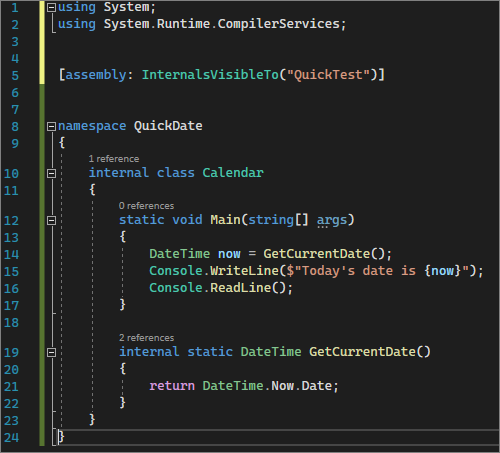 Capture d’écran montrant le code C Sharp.