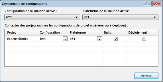 Screenshot of Configuration Manager with Test configuration.