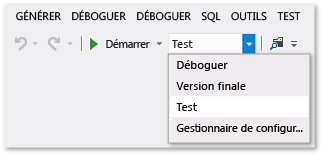 Screenshot of Solution Configurations dropdown list on the Standard toolbar.