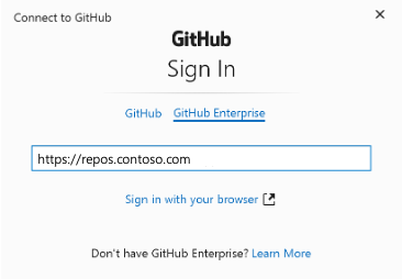 montrant se connecter avec GitHub Enterprise.