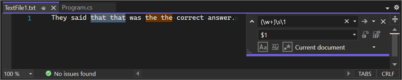 Capture d’écran du remplacement rapide montrant un groupe de capture numéroté dans Visual Studio.