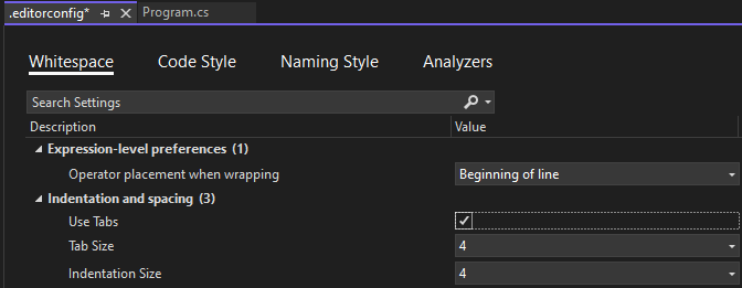 Capture d’écran montrant la configuration de l’utilisation des onglets pour la touche Tab.