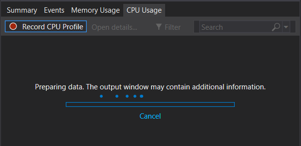 Capture d’écran montrant les outils de diagnostic qui préparent des threads.