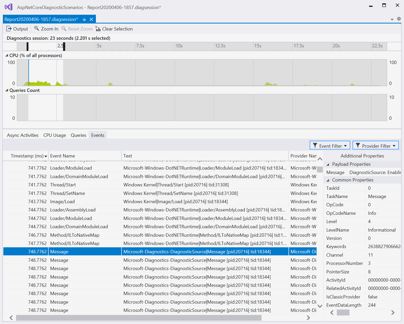 Filtrage temporel du hub de diagnostic