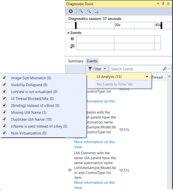 Afficher les événements d’analyse de l’interface utilisateur dans les outils de diagnostic