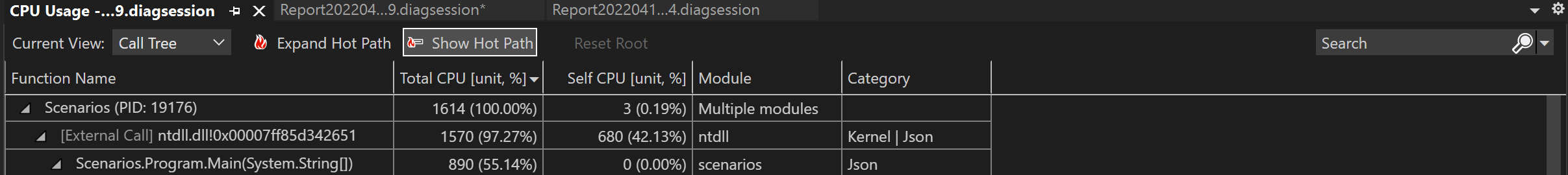 Capture d’écran montrant Rechercher du code externe imbriqué.